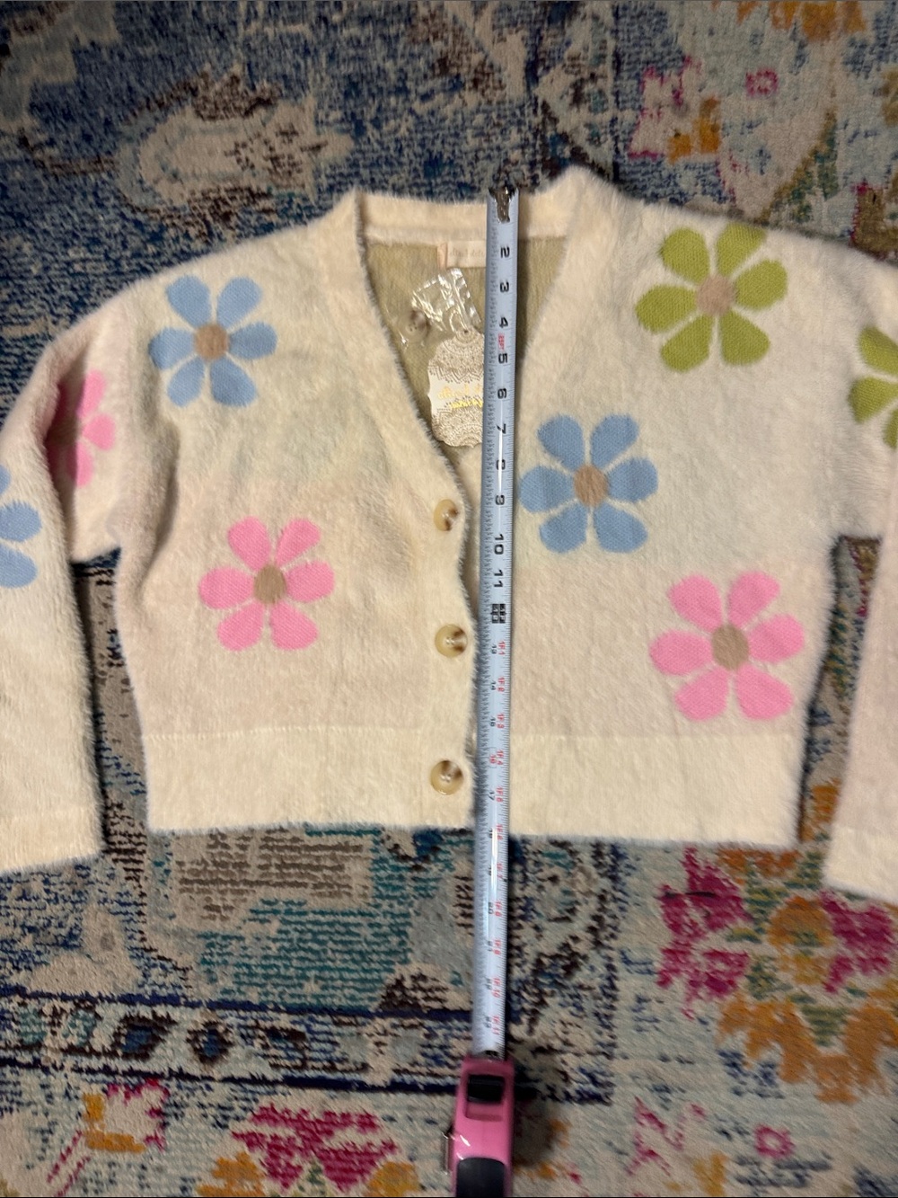 Altar'd State Cream Fuzzy Floral Button Cardigan - Picture 3 of 7